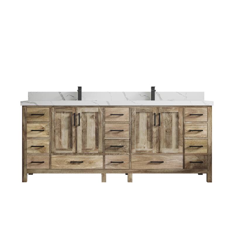 Willow Collections 84 in. W x 22 in. D Malibu Mango Double Sink Bathroom Vanity with Countertop - 2" Calacatta Laza - Natural Mango