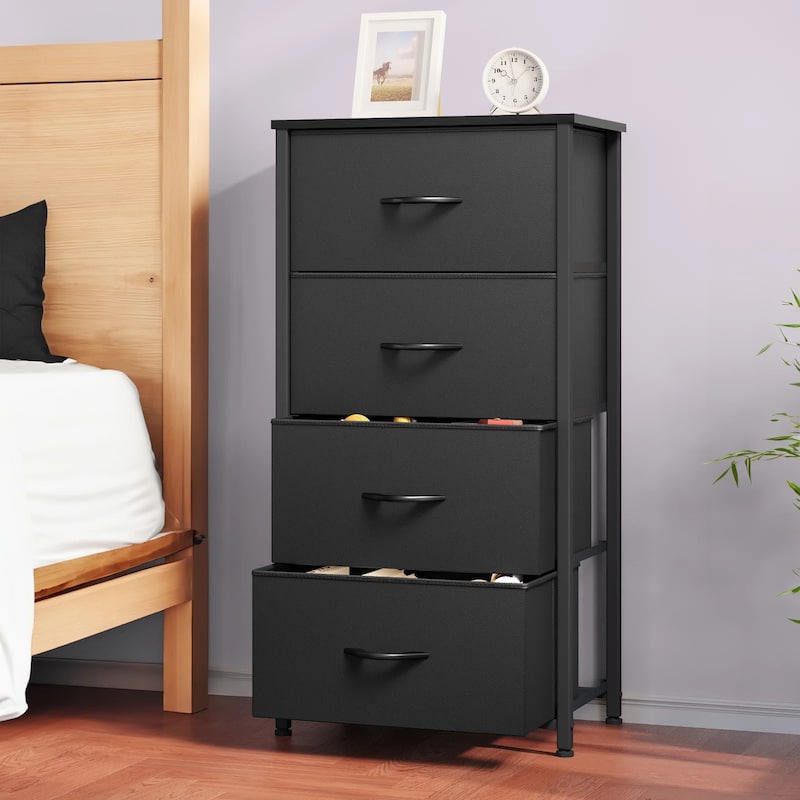Dresser for Bedroom with 4 Fabric Drawers, Tall Chest Organizer Units for Clothing, Closet, Kidsroom, Storage Tower with Cabinet