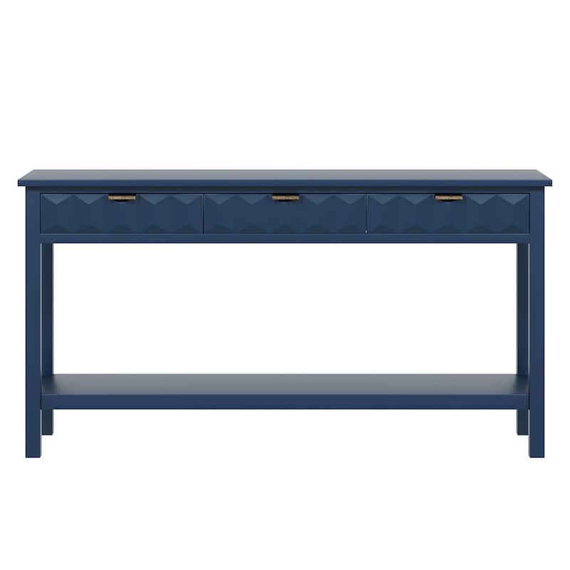 Roomfitters 60'' Entryway Console Table with Storage, Modern Accent Sofa Table with Geometric Front Design, Navy Blue