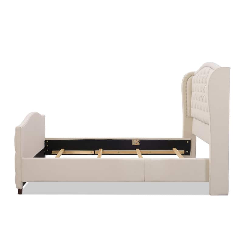 Angelina Upholstered Tall Tufted Wingback Bed Frame