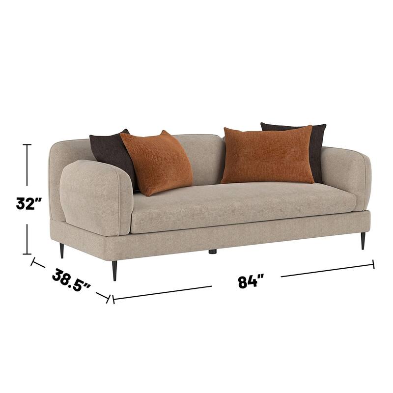 Chenille Upholstered Sofa with Sculpted Track Arm in Latte