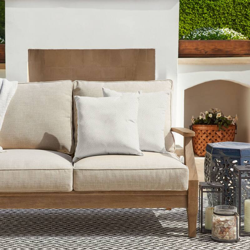 Sorra Home Outdoor Boucle Pillow Set of 2 - 20 in H x 20 in W x 6 in D - Ivory