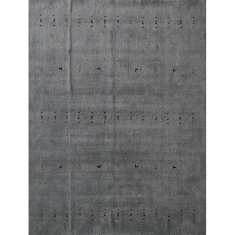 Hand Knotted Oriental 100% Wool Carpet Tribal Animal Pictorial Greys & Charcoal Gabbeh Area Rug - 9' 9'' X 8' 3''