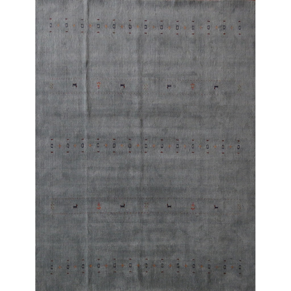 Hand Knotted Oriental 100% Wool Carpet Tribal Animal Pictorial Greys & Charcoal Gabbeh Area Rug - 9' 9'' X 8' 3''