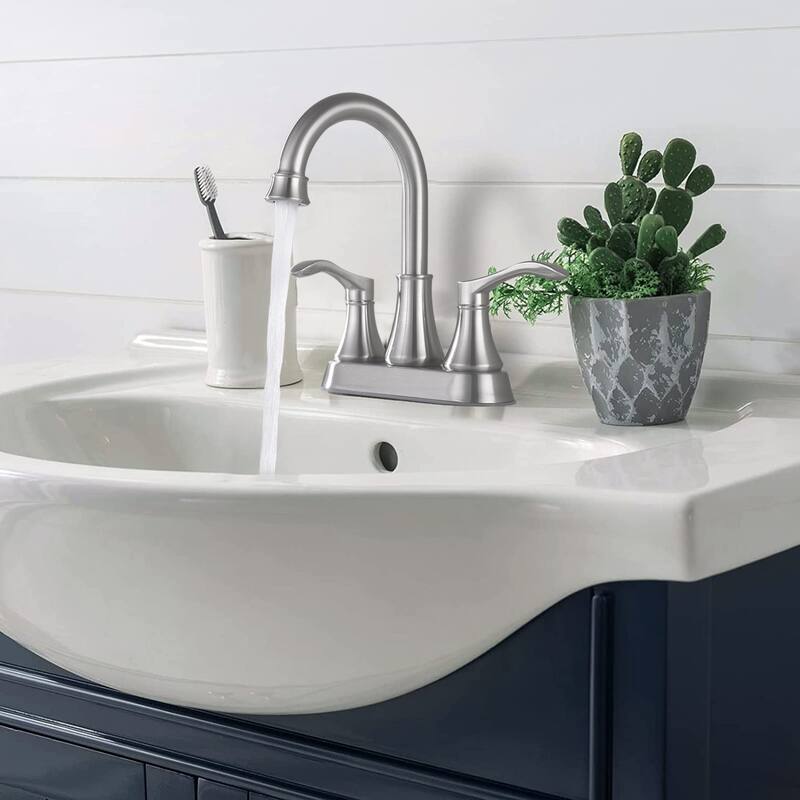 2 Handle 360 Degree Swivel Bathroom Sink Faucet with Pop Up Drain and No Drip Ceramic Valve Core, Rust Resistant - Off-White