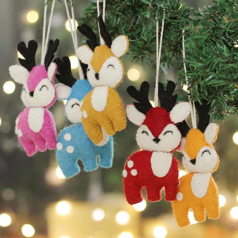 Novica Handmade Adorable Reindeer Wool Felt Ornaments (Set Of 5)