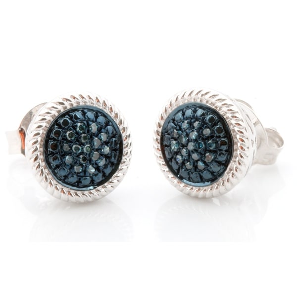 Fabulous Natural Round Brilliant Cut Blue Color Diamond with Diamond Effect Screw Back Cluster Earring