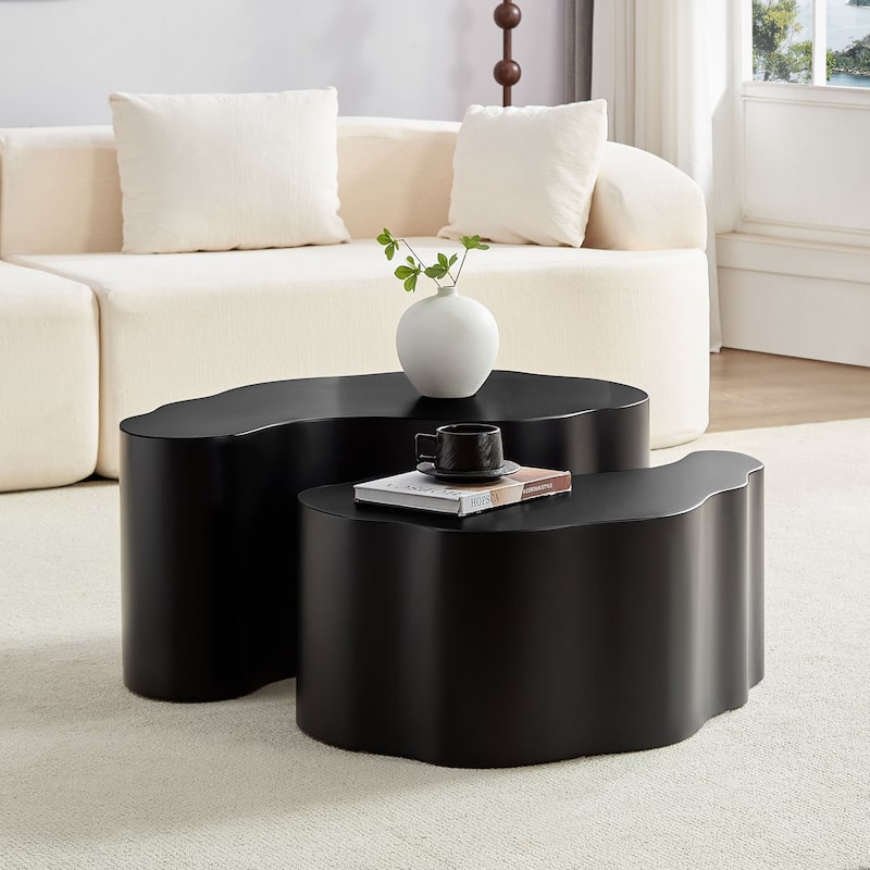 Irregular Coffee Tables Set of 2, Modern Unique Shape Accent Tables