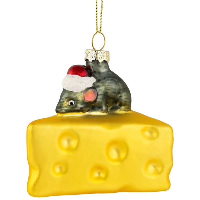 3.25" Mouse with Cheese Glass Christmas Ornament