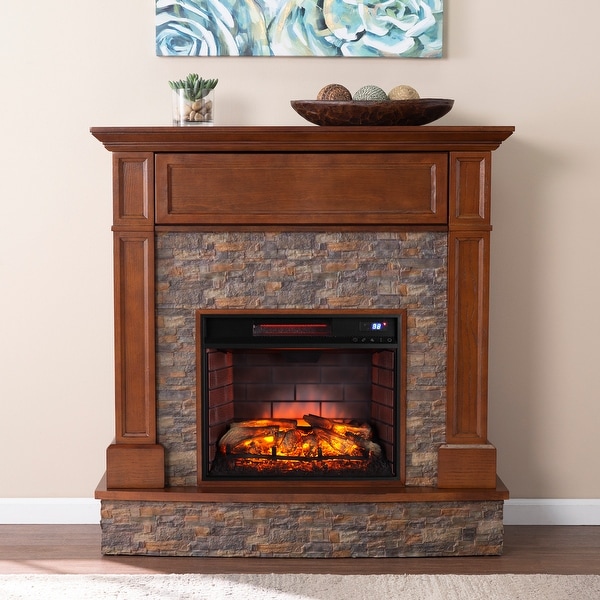 Copper Grove Ashby Traditional Brown Wood Electric Fireplace