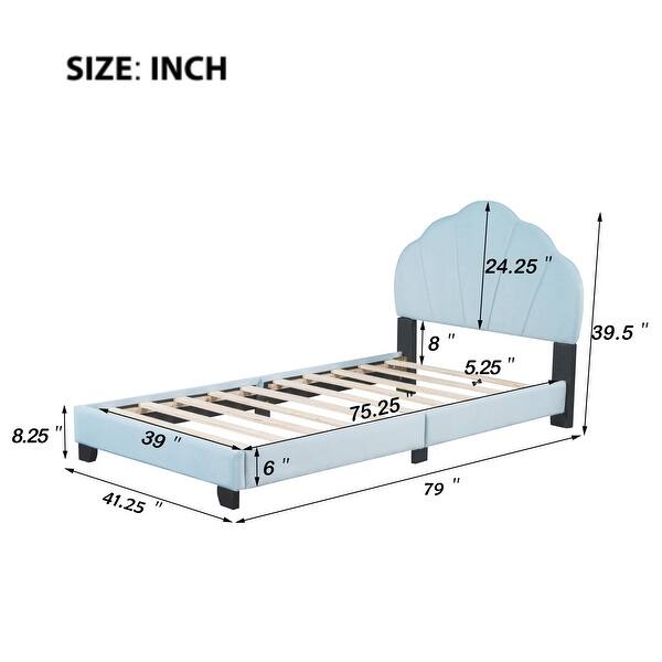 Kids Gift, Shell Shaped Platform Bed for Cute Little One - Twin - Blue