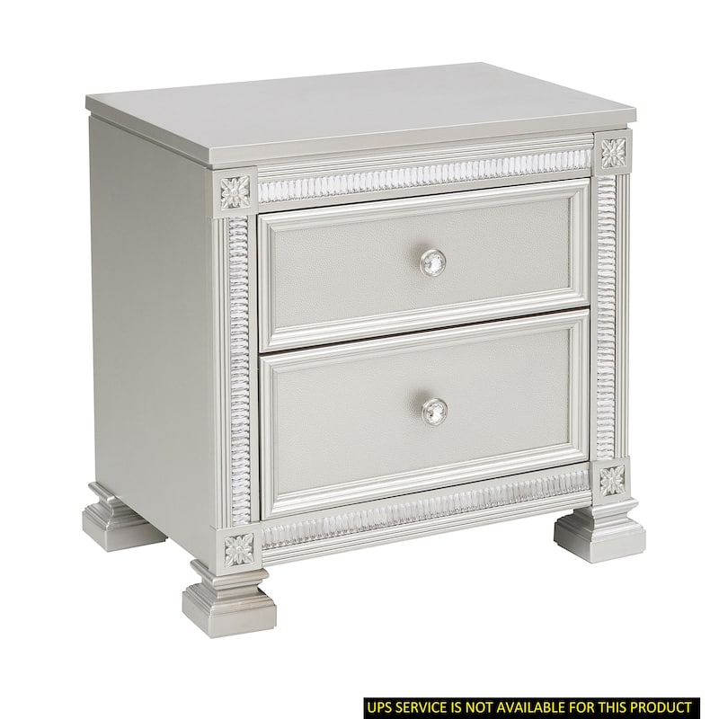 Glamorous Modern Design 1pc Nightstand of 2x Drawers Faux Crystal Knobs Furniture
