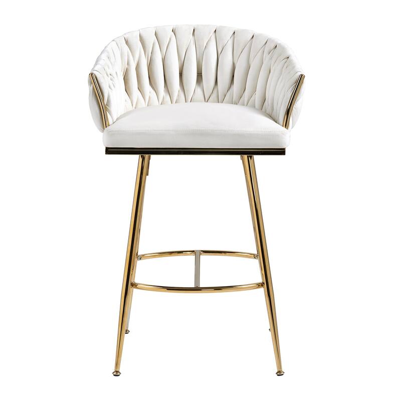 Velvet Bar Stools with Hand Wave Back (Set of 2) - Beige