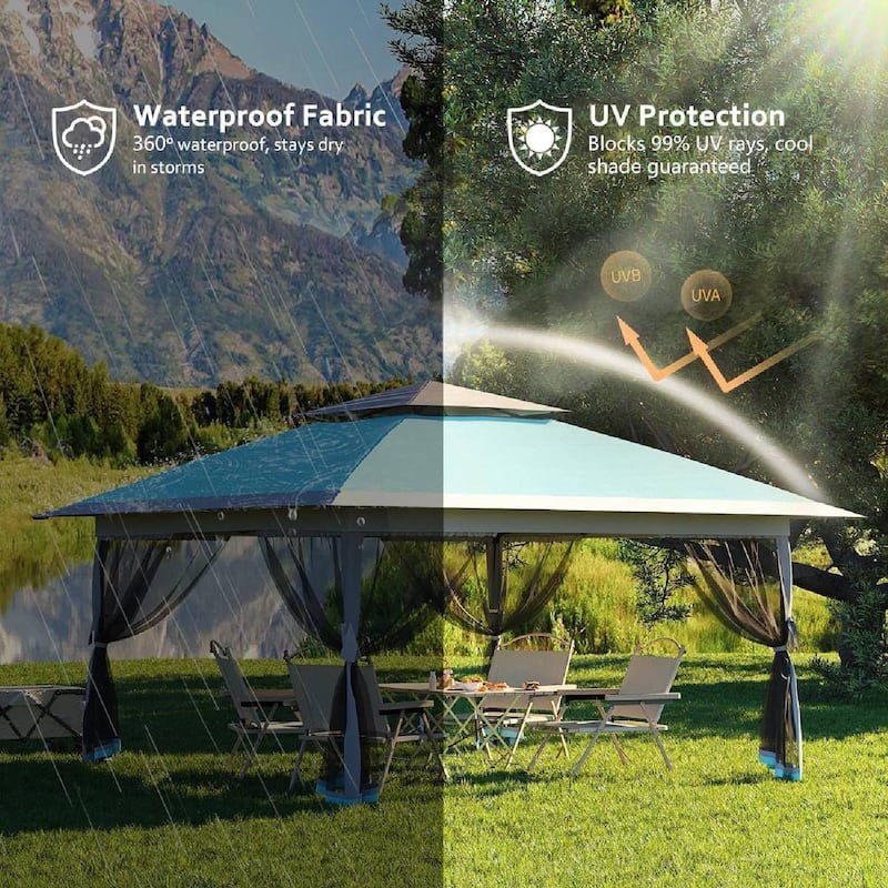 12x12 Ft Pop Up Gazebo Canopy Tent for Backyard Patio Garden with 4 Sand Bags - N/A