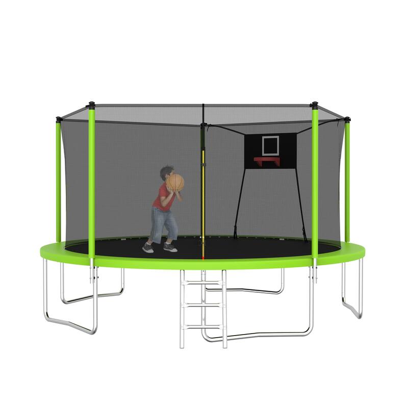 14FT Trampoline Set with Swing,Sports Fitness Trampolines with Enclosure Net, Recreational Trampolines