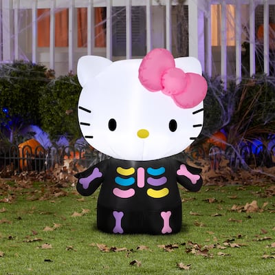 Gemmy Airblown Hello Kitty Neon Skeleton Sanrio, 3 ft Tall, Multi