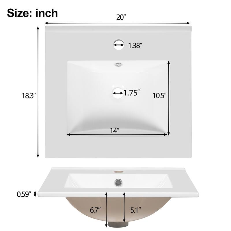 20" Small Bathroom Vanity with Ceramic Sink, Freestanding Storage Cabinet with Soft Close Drawer and Door Organizer