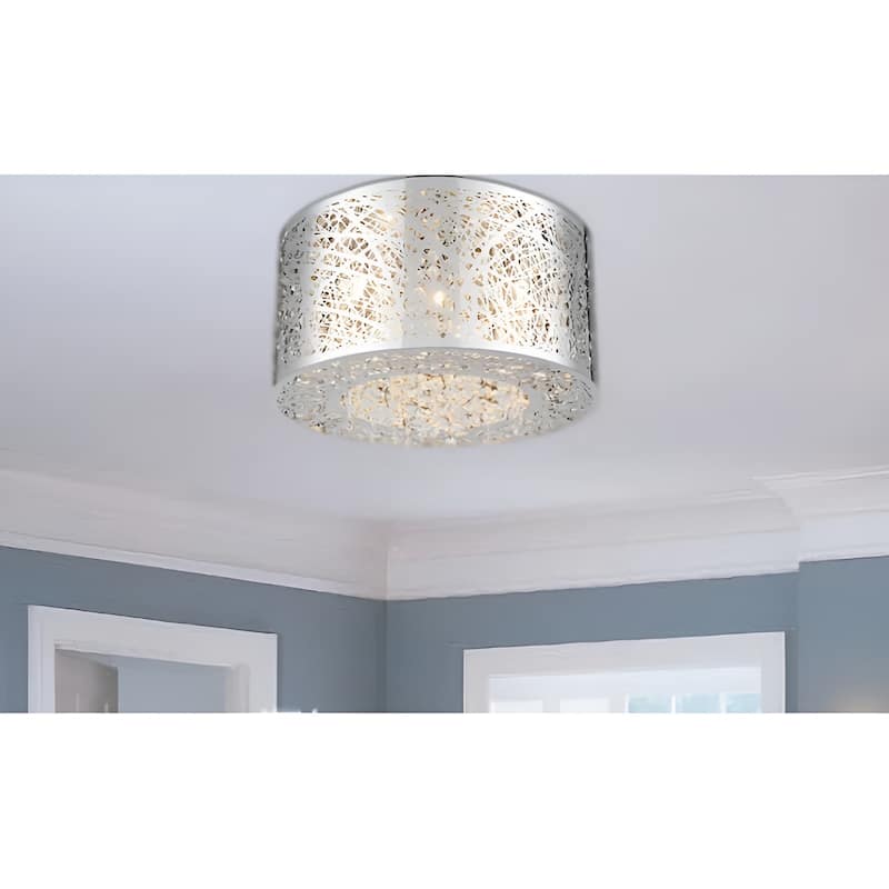 15.7" Wide Metal Flush Mount with Crystal Accent Bird Nest Modern Laser-Cut