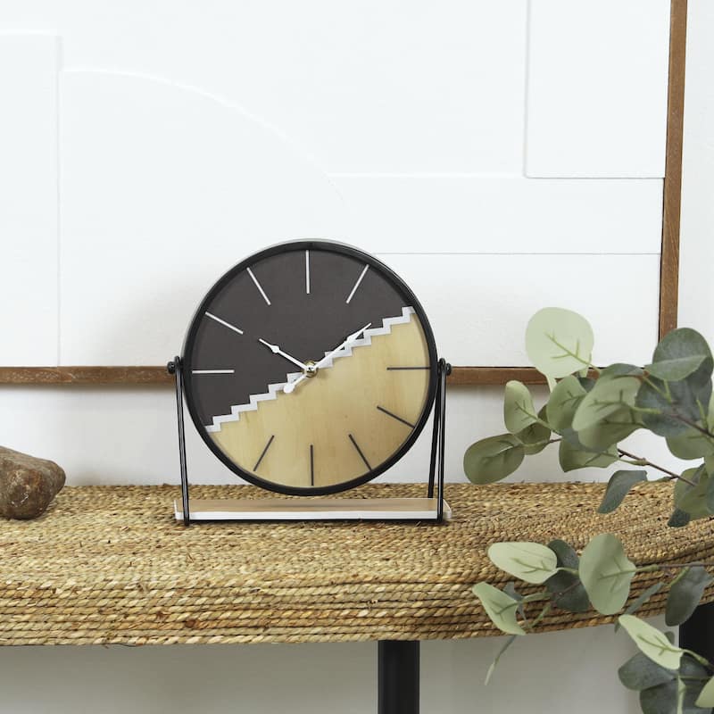 Wooden Geometric Decorative Clock with Brown Wood Accents - Black - Roche River Decor