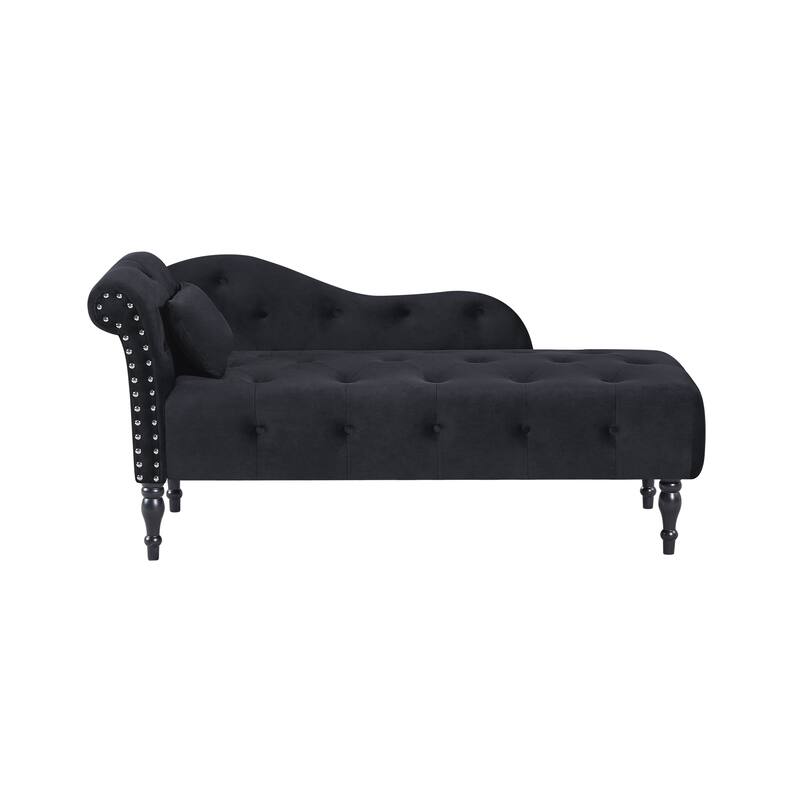 60.6" Velvet Chaise Lounge Buttons Tufted Nailhead Trimmed Solid Wood Legs with 1 Pillow (Left Arm Design)