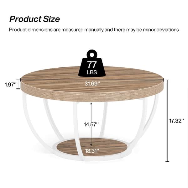 dimension image slide 1 of 5, 31.7" Round Coffee Table, Modern 2-Tier Center Table Sofa Side Table