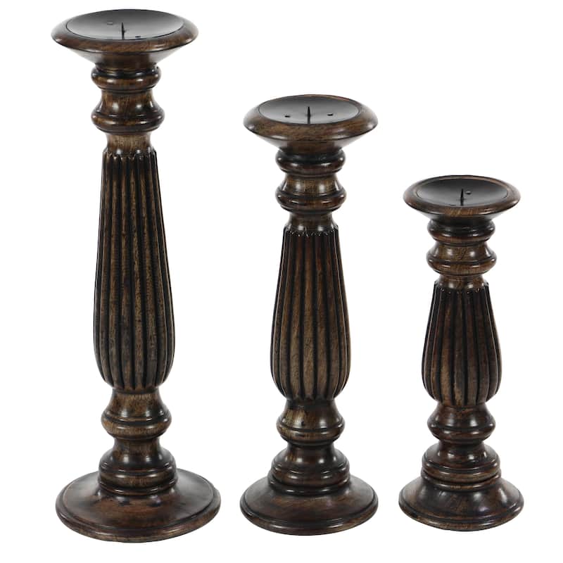 Mango Wood Candle Holder - Set of 3 Dark Brown or Beige - Roche River Decor