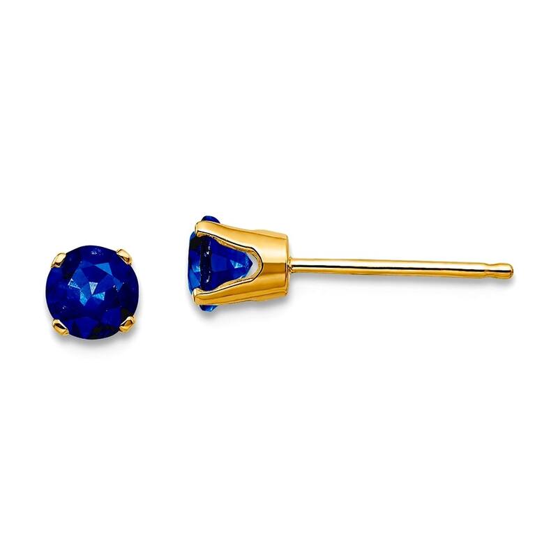 Curata 14k Yellow Gold 4mm Round Gemstone Birthstone Post Stud Earrings - Sapphire
