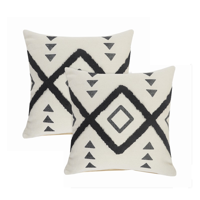 Sevita Avant-garde Natural/Black Diamond Cotton Throw Pillow, Set of 2