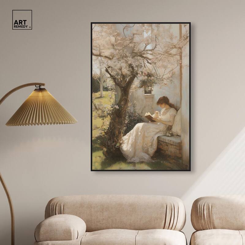 Reading With Her Cat Canvas by Art Remedy