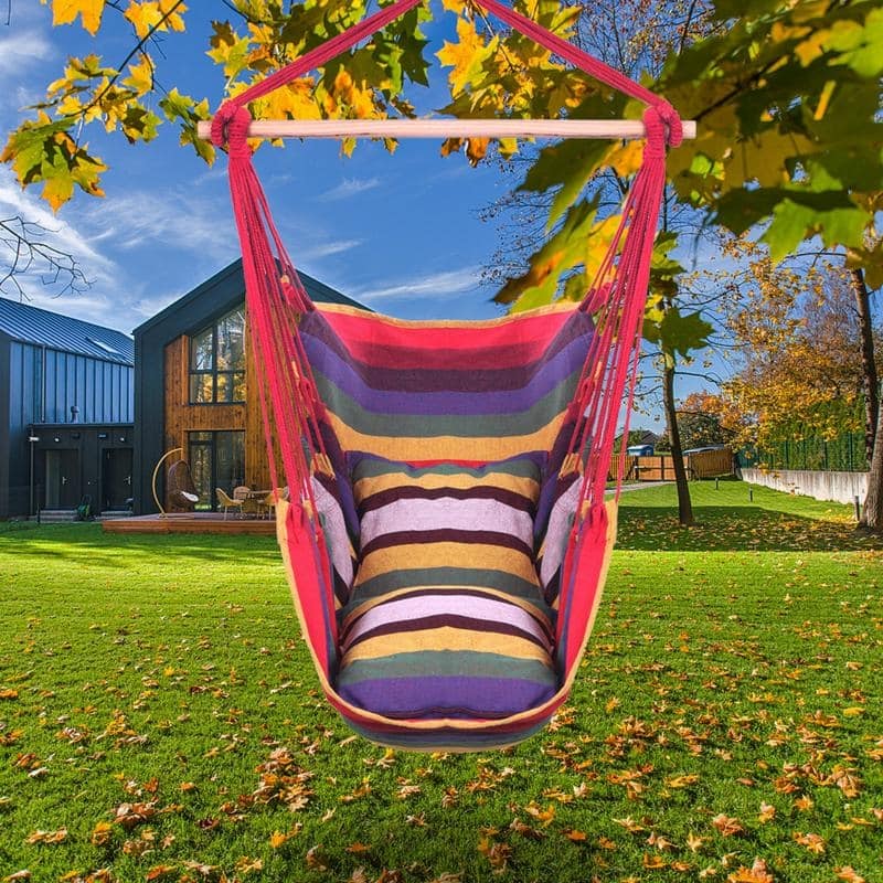 37" Canvas Hammocks Hanging Rope Chair with Pillow