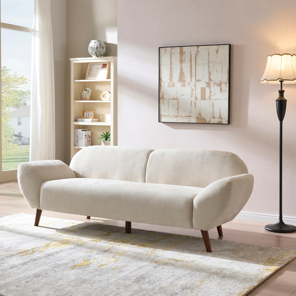 Christopher Knight Home - Cloud Haven Modern Upholstered 3-Seater Curved Sofa with Wooden Frame Support