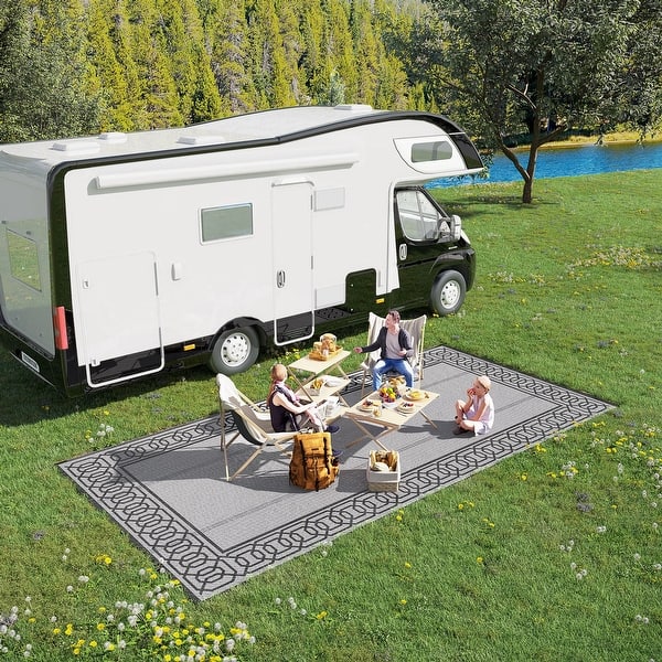 Outsunny RV Mat, Outdoor Patio Rug / Large Camping Carpet with Carrying Bag, 9' x 18', Waterproof Plastic Straw - 9' x 18'