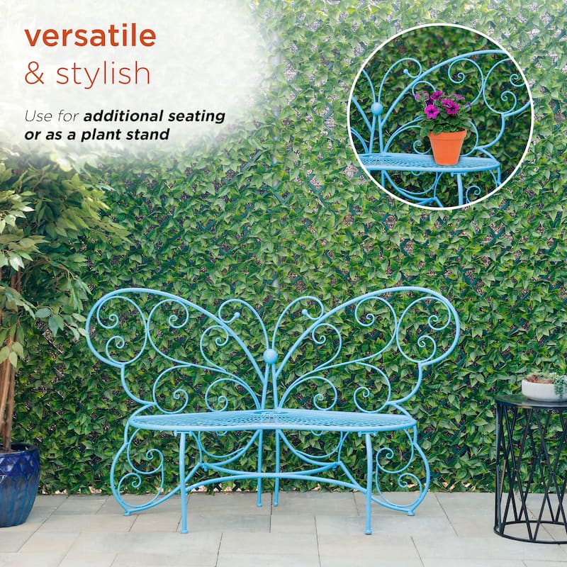 Alpine Corporation 62" x 26" Outdoor 2 Person Metal Butterfly Shaped Garden Bench