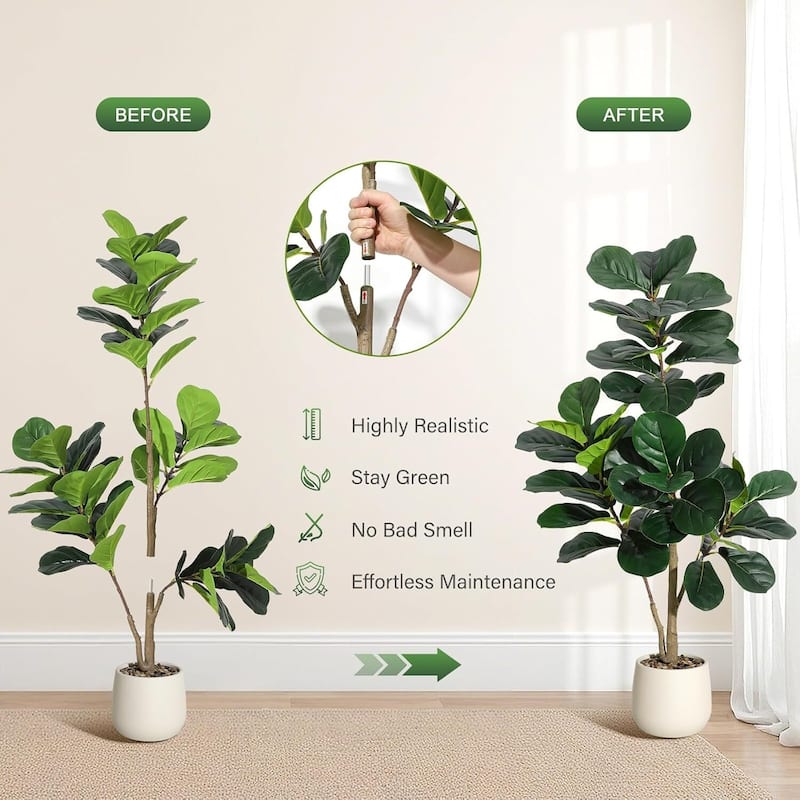Artificial Fiddle Leaf Fig Tree with White Planter Pot for Home Decor