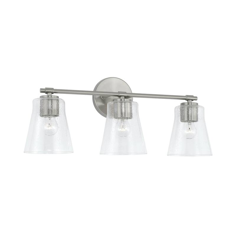 Baker 3-light Bath/ Vanity Fixture w/ Clear Seeded Glass - Brushed Nickel