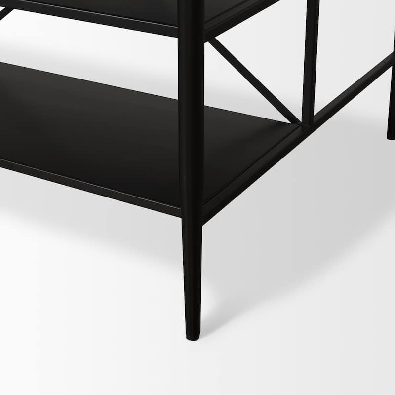 Amika White Solid Marble Top with Black Metal Base Kitchen Island