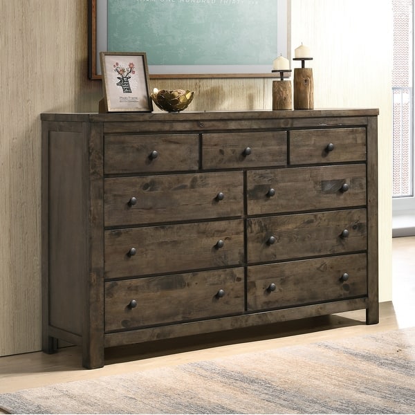 weathered brown dresser Benjara 6 Drawer Wooden Dresser with Metal Ring Pulls, Weathered Brown