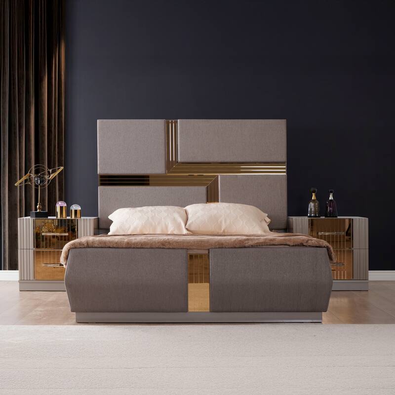 Lorenzo Modern Style Mirror Accent 4PC/5PC Bedroom set Made with Wood