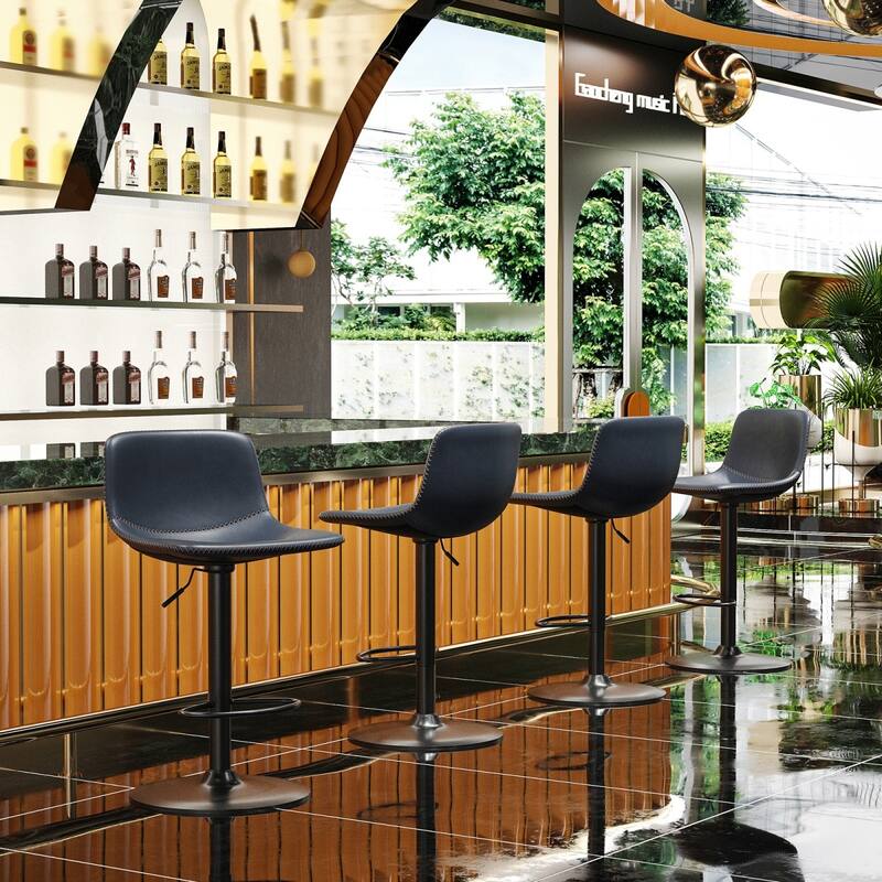 Mid-Century Modern Faux Leather Swivel Adjustable Bar Stools Set of 2