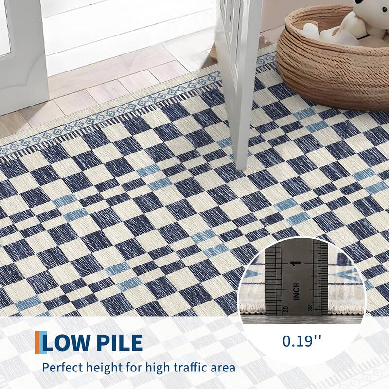 Checkered Area Rugs for Living Room Soft Modern Geometric Rug Non-Slip Low Pile Carpet for Bedroom, Dining Room