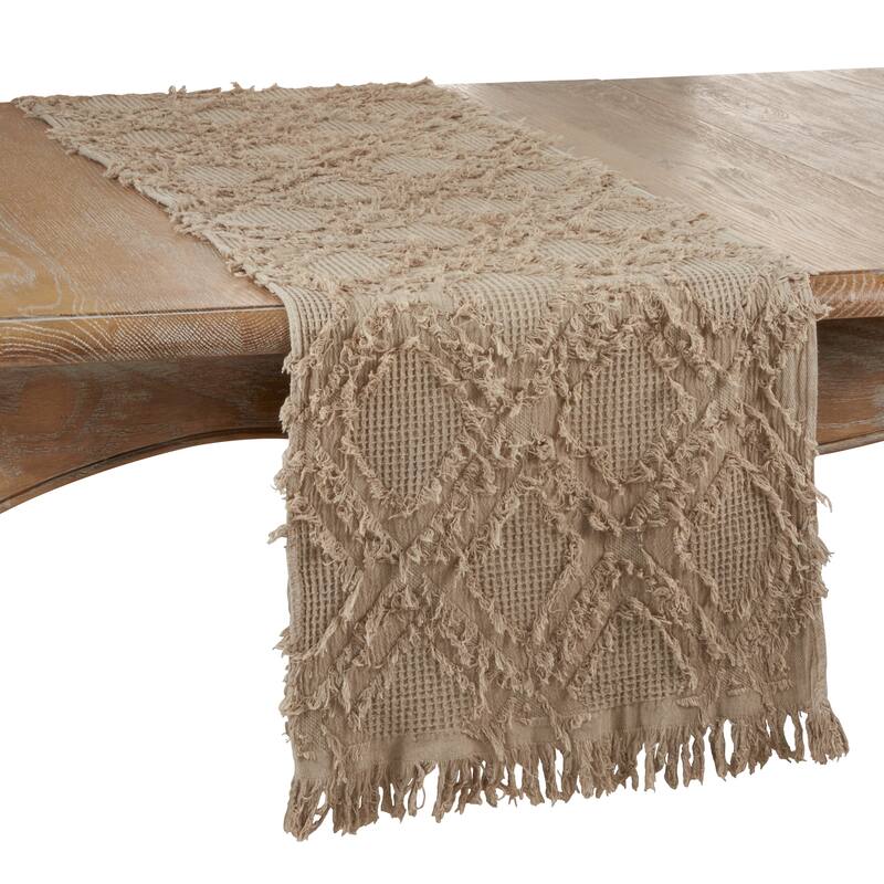 Waffle Weave Table Runner With Fringe Design