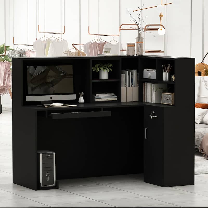 L-Shape Wood Reception Desk Office Computer Desk - Black