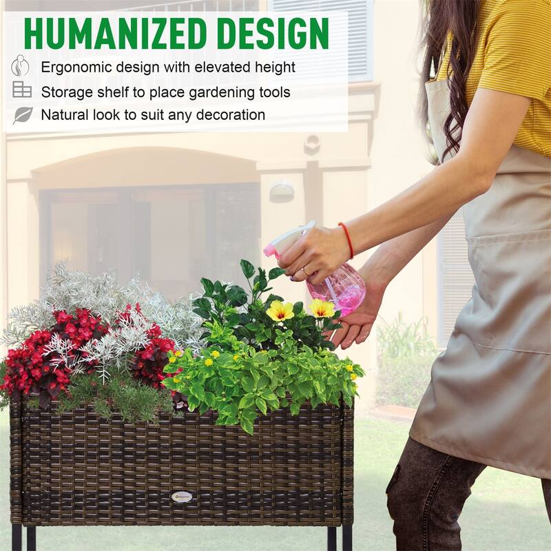 Outsunny Raised Garden Bed,Elevated Planter Box w/Rattan Wicker Look