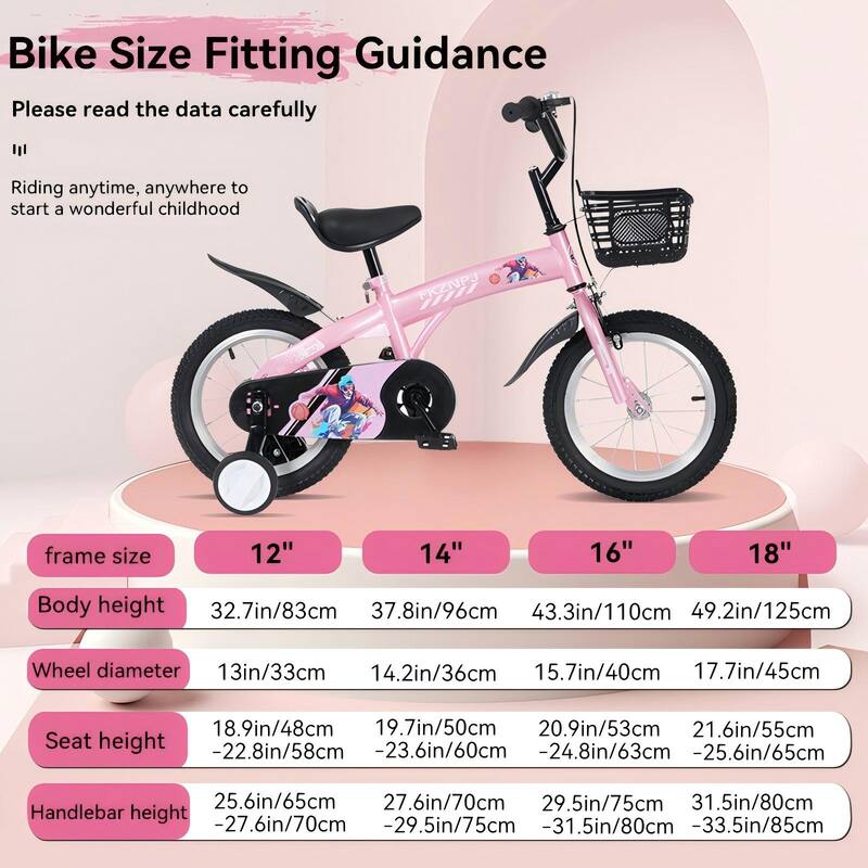 18 Inch Kids Bike with Adjustable Saddle, Dual Brakes and Training Wheels Steel Frame Bicycle for Ages 5-10