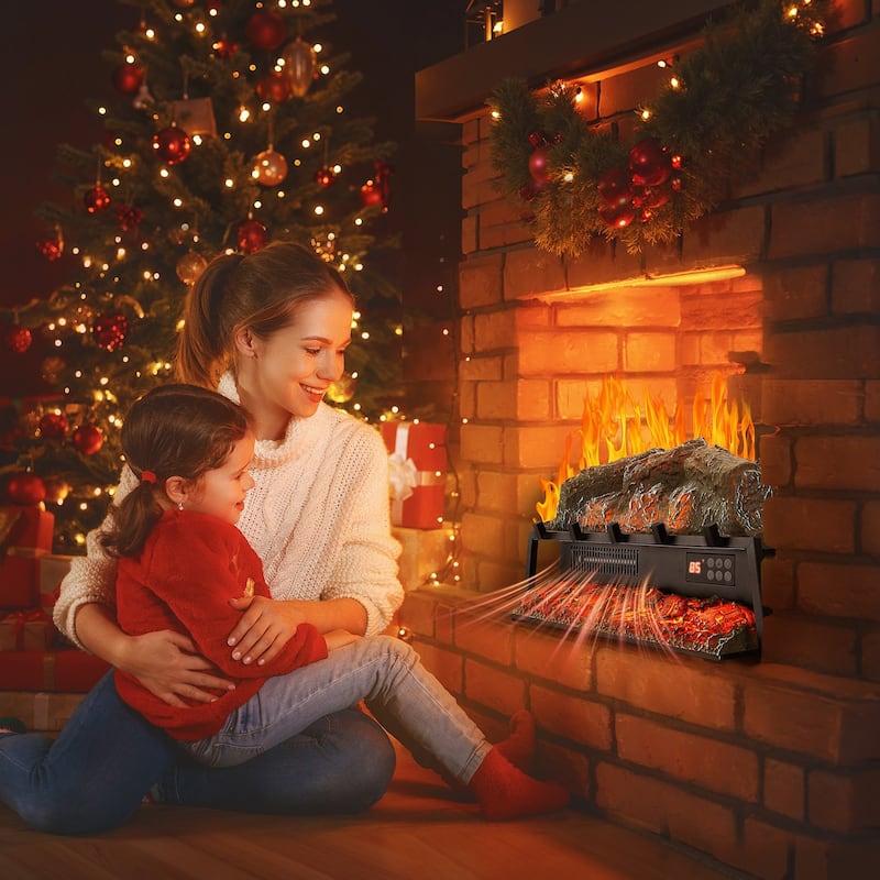 1500W Electric Log Heater with Timer and Remote Adjustable Brightness