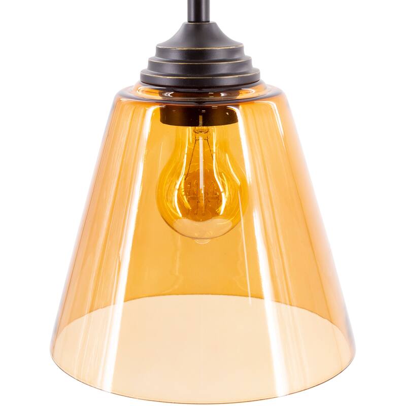 Lionel Amber Glass 1-light Hanging Pendant - 8.75"H x 7.875"W x 7.875"D