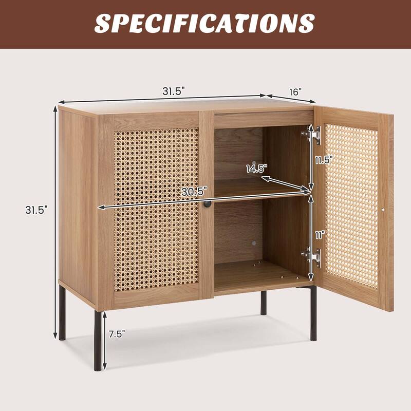 Costway Rattan Buffet Sideboard Cabinet Cupboard w/ Adjustable Shelf - See Details