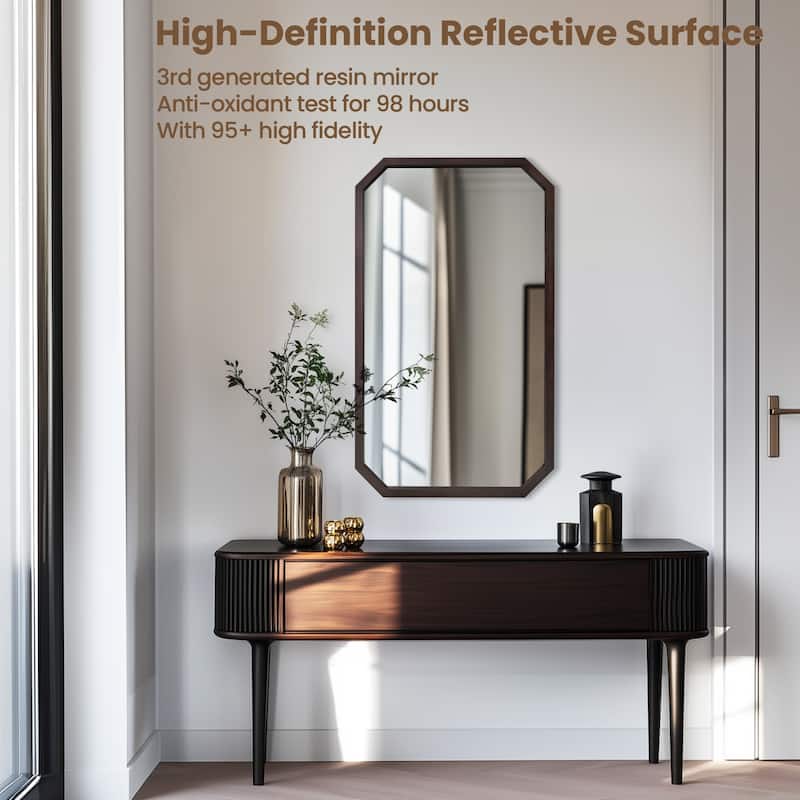 Industrial Black Walnut Wood Framed Accent Wall Mirror