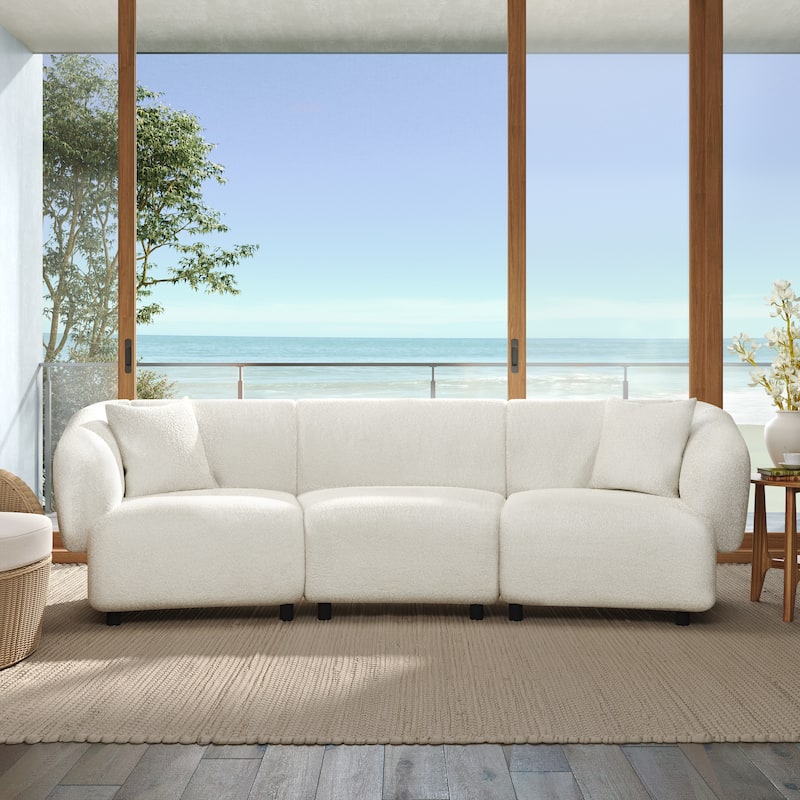 98.5" Curved Sofa for Living Room, Modern Upholstered Fabric Curved Couch with Armrests, 3 Seater Couch for Apartment, Office - Beige