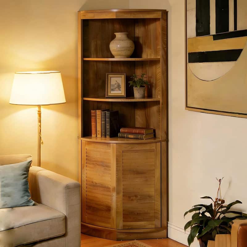 5-Tier Tall Corner Cabinet, 66.9-Inch Storage Cabinet with Fluted Doors & Open Shelves